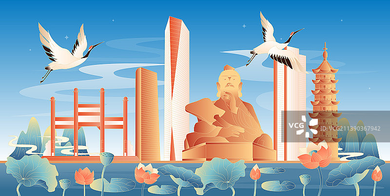 镇江地标建筑国潮插画图片素材