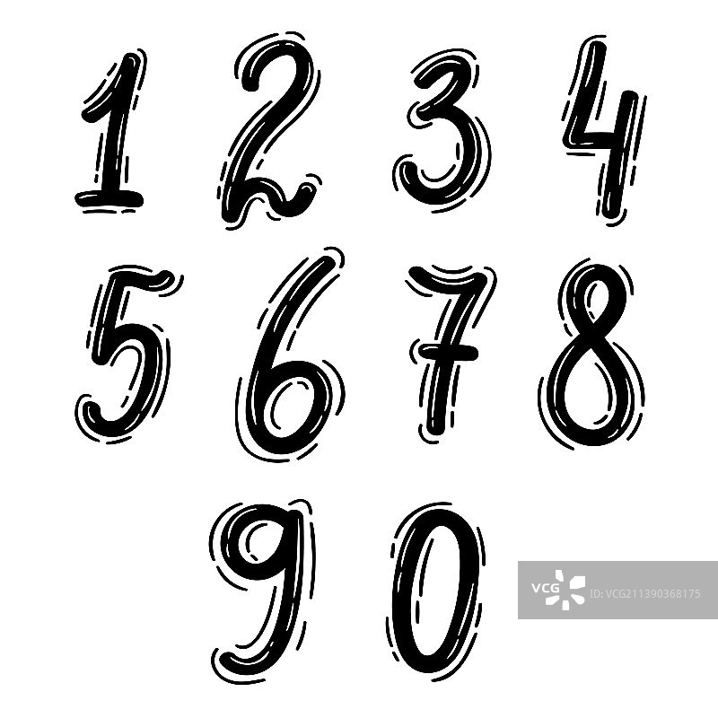 手绘0到9数字图案合集图片素材