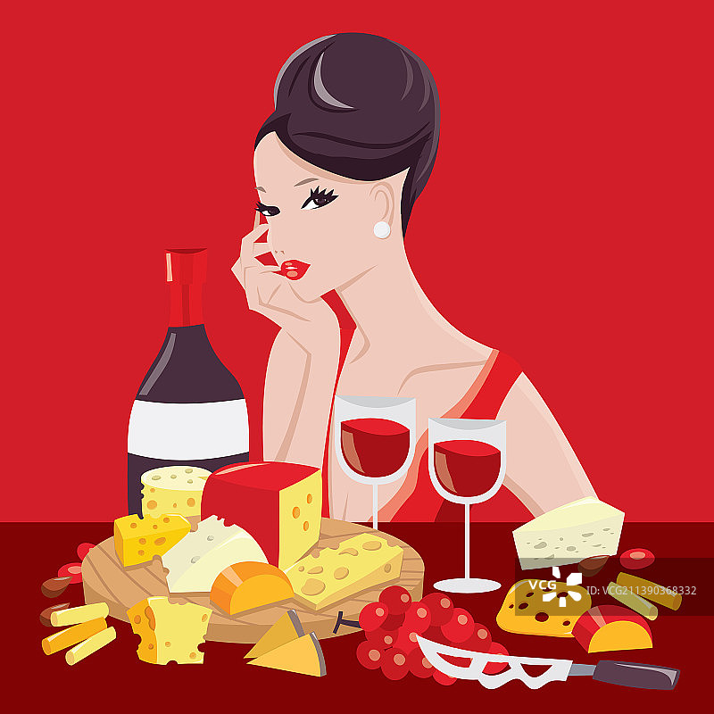卡通圆形奶酪板葡萄酒派对图片素材