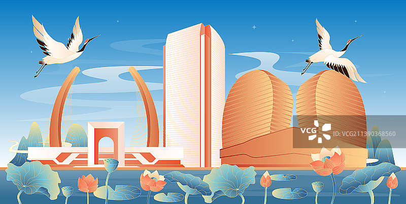 保定地标建筑国潮插画图片素材