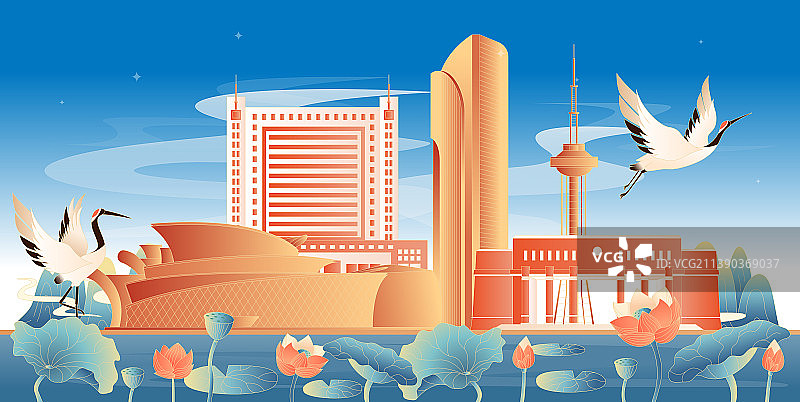 东营地标建筑国潮插画图片素材