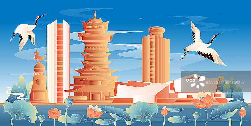 绵阳地标建筑国潮插画图片素材