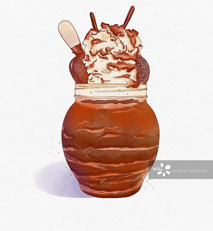 夏日冷饮奶茶海报广告插画水彩梦龙可可冰淇淋图片素材