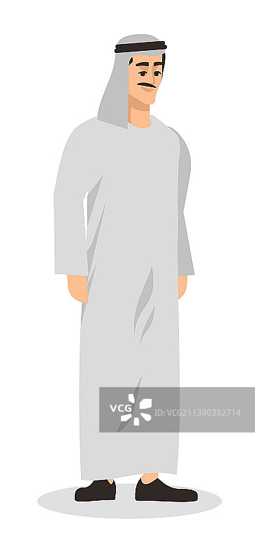 穿着传统白色长袍的半扁平RGB颜色图片素材