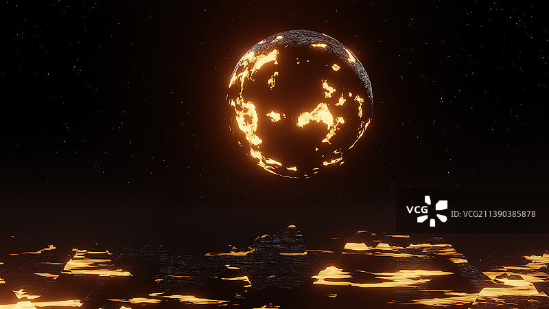 抽象燃烧的星球释放能量岩浆火球图片素材
