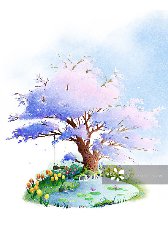 春天蓝楹花树植物场景清新插画图片素材