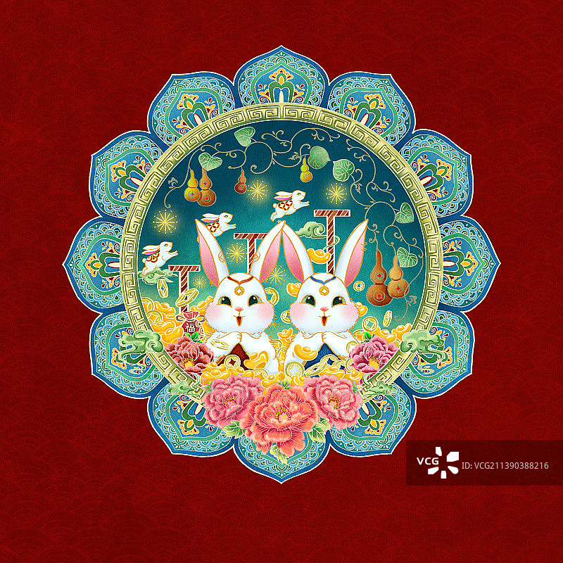 春节生肖兔国风创意插画图片素材