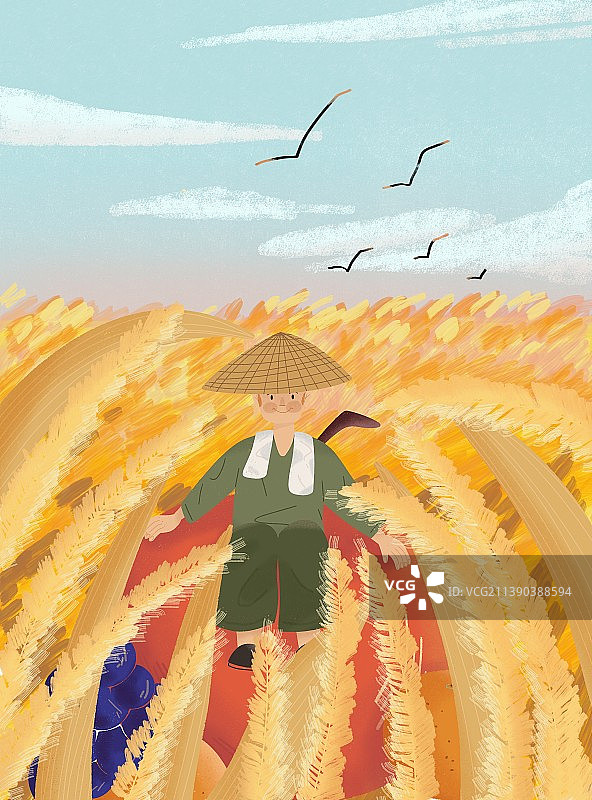 立秋丰收扁平风温馨插画图片素材