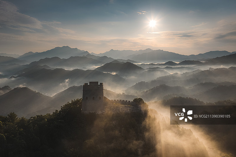 黄崖关长城的日出图片素材