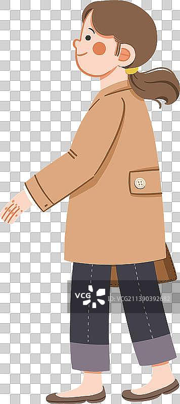 手绘卡通穿着外套外出的女性图片素材