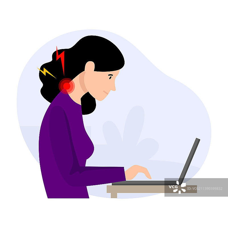 使用电脑时姿势不正确的女人图片素材