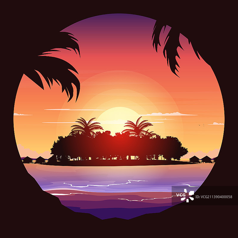 马尔代夫海岛度假村日落小屋图片素材