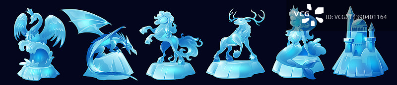 美人鱼和城堡动物冰雕图片素材