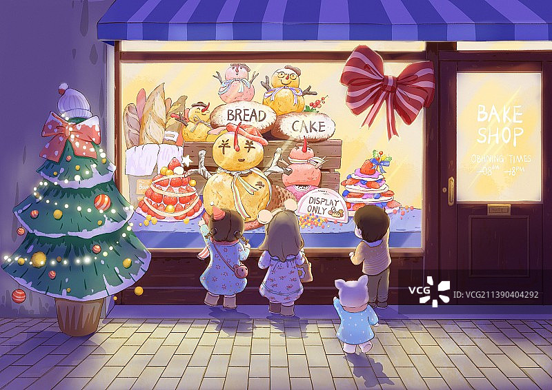 橱窗甜品小清新治愈插画图片素材