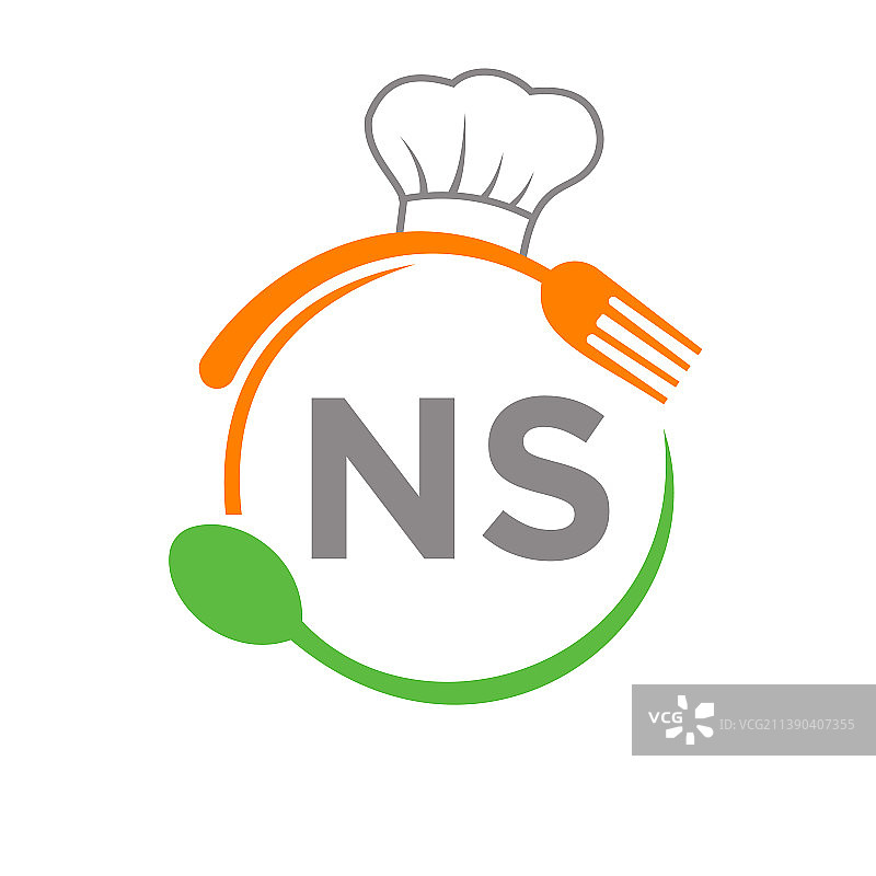 NS字母餐厅标志，带厨师帽和勺子图片素材