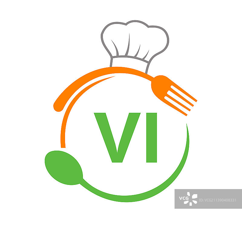 VI字母餐厅厨师帽餐勺标志图片素材