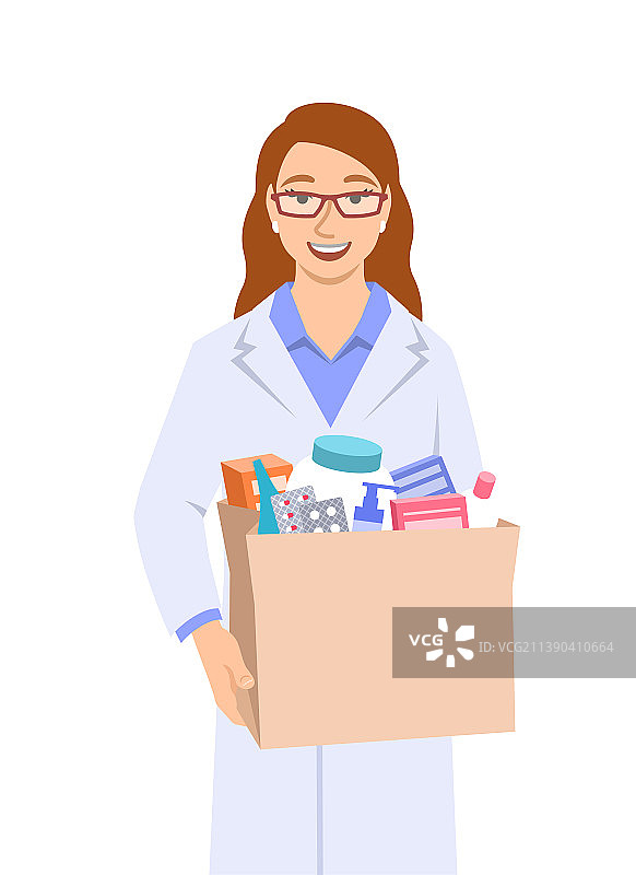 药剂师女性手提药品纸袋图片素材