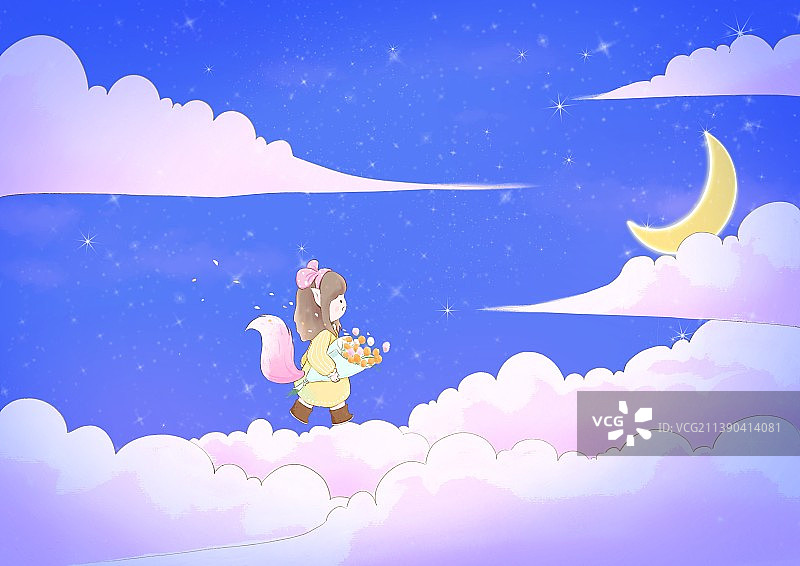 夏至星空小清新治愈插画图片素材