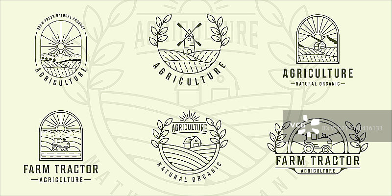 农用拖拉机农业线条艺术标志图片素材