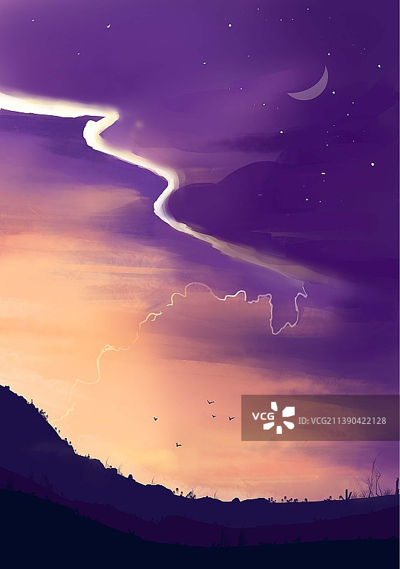 日落时天空中水汽轨迹的低角度视图壁纸插画图片素材