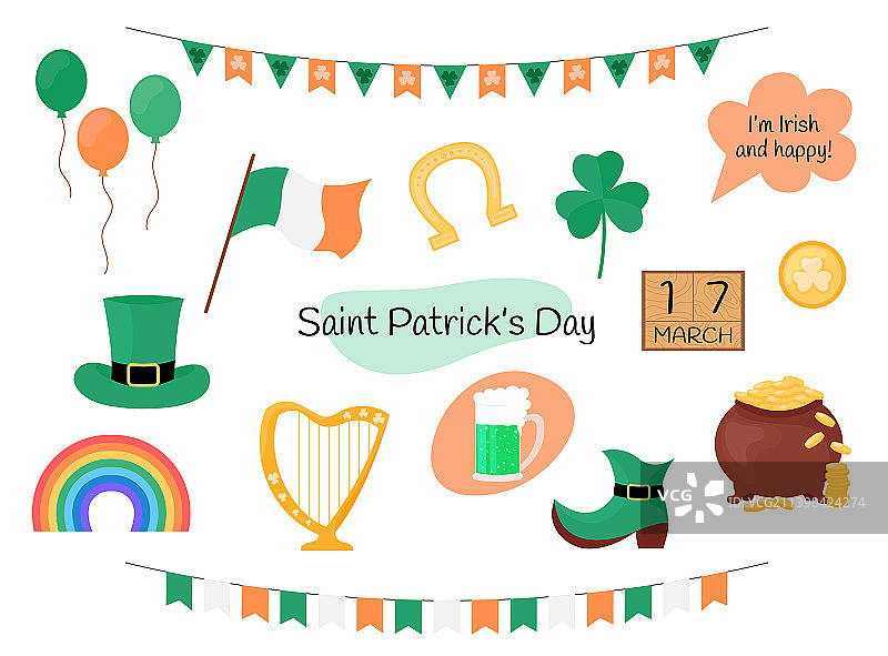 圣帕特里克节假日元素套装图片素材