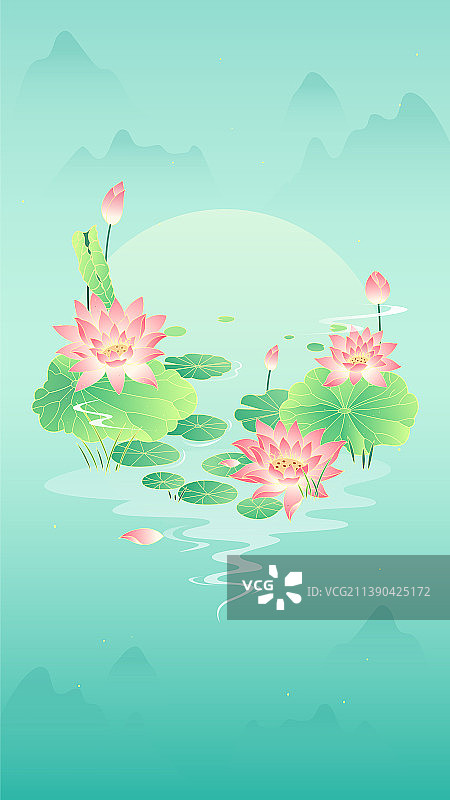 美丽的荷花和池塘图片素材