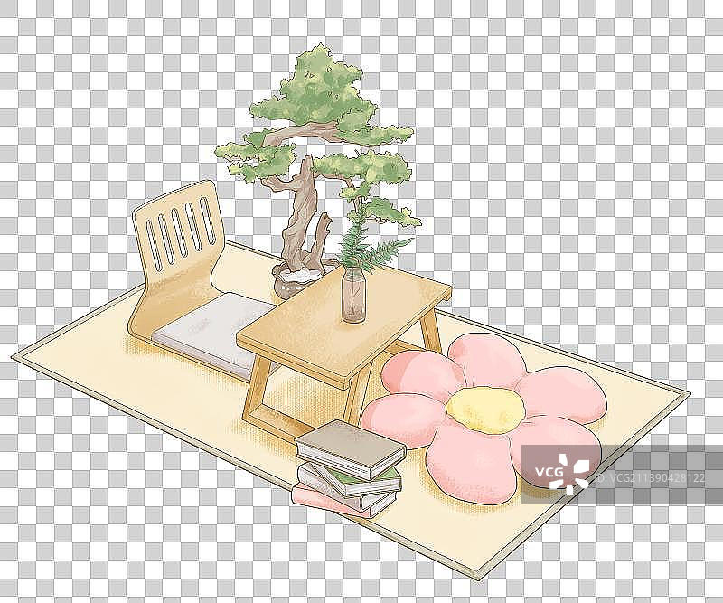 日系家居桌椅小清新手绘风温馨免抠素材图片素材