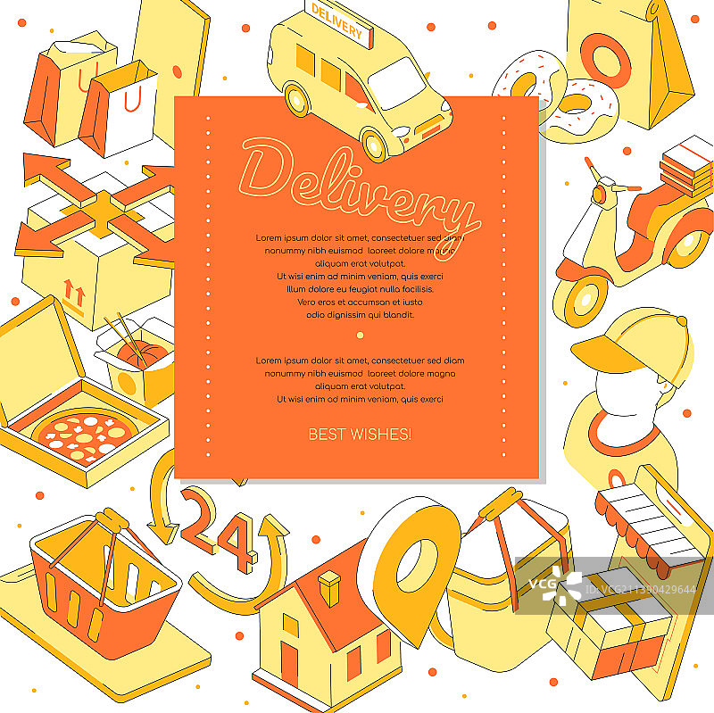 快餐配送-现代2.5D彩色图片素材