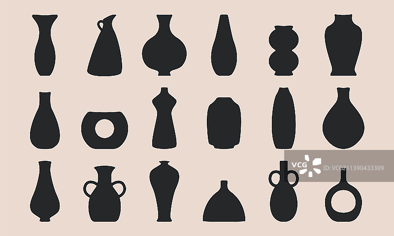古代陶器套装黑色陶瓷花瓶罐子图片素材