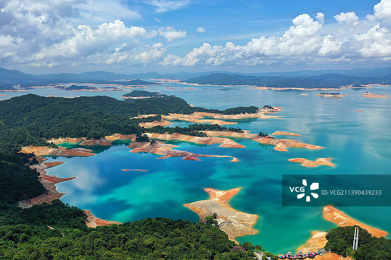 广东省河源市东源县新丰江水库万绿湖镜花缘景区航拍图片素材