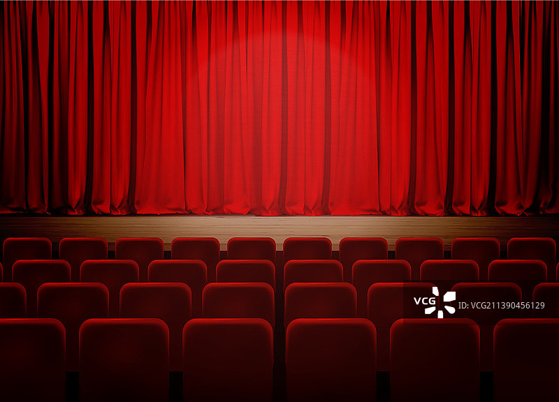 带红色天鹅绒窗帘的空剧院舞台图片素材