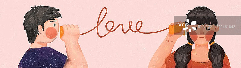 一对情侣靠传声筒表达爱图片素材