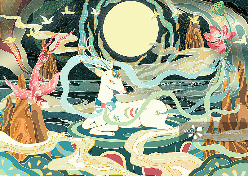 深色背景下动物创意插画图片素材