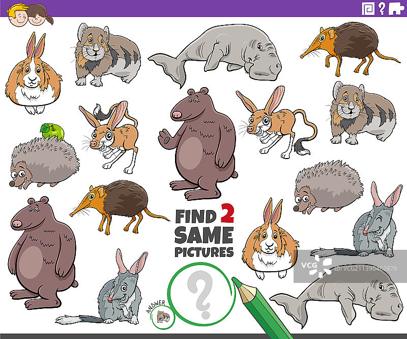 寻找两个相同的野生动物教育漫画游戏图片素材