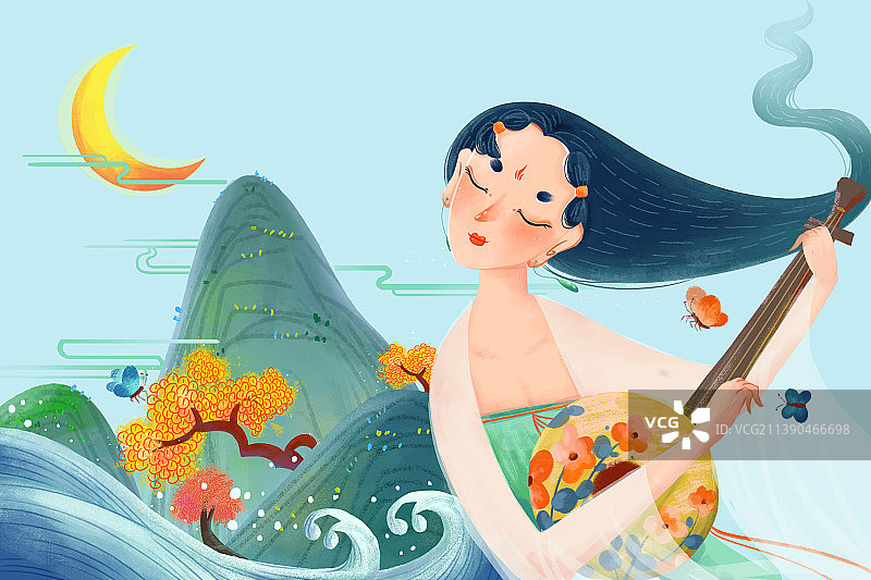 小清新扁平国潮国风女孩包装页面插画图片素材