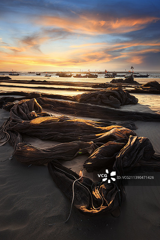 渔港晚霞图片素材