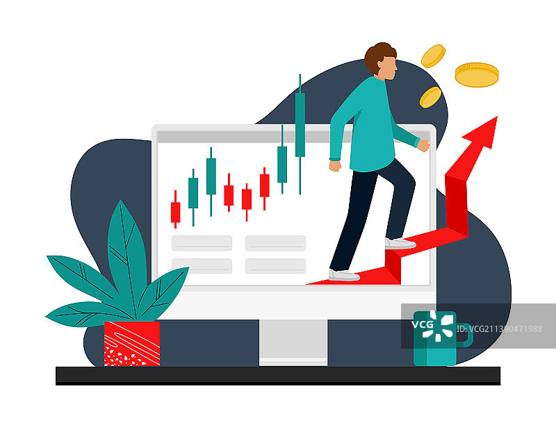 交易员电脑追踪图表交易图片素材