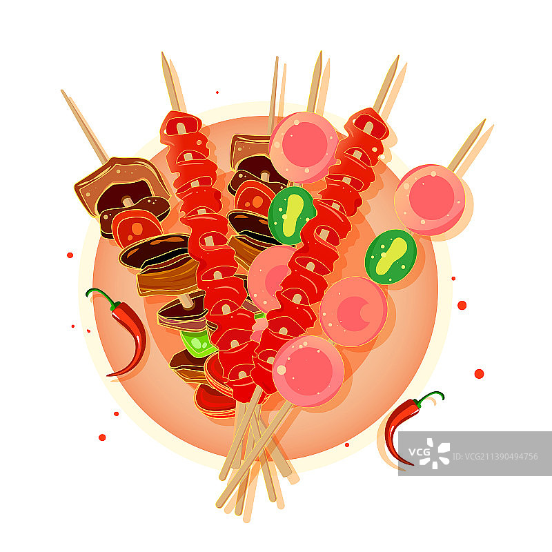 吃货节夏日夜宵美食烧烤餐饮大排档国潮插画图片素材