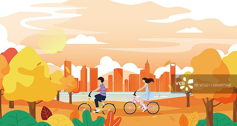 传统节气立秋秋天美丽城市景色矢量海报图片素材