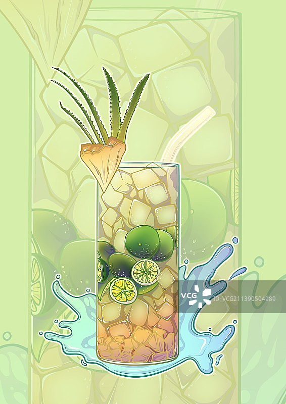 夏日冷饮海报广告插画渐变凤梨百香莫吉托解暑图片素材