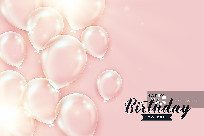 蜜桃色背景上的透明生日气球图片素材