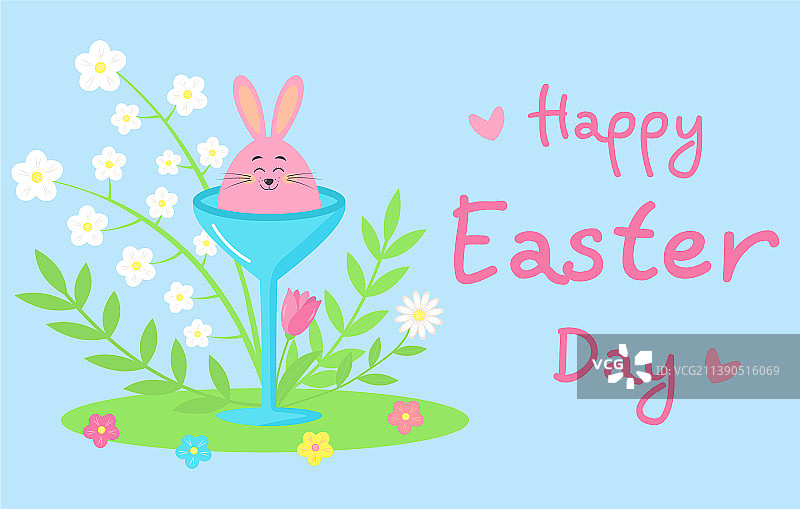 树枝蛋架上的粉色兔子图片素材