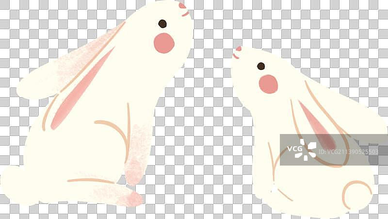 手绘卡通可爱两只兔子图片素材