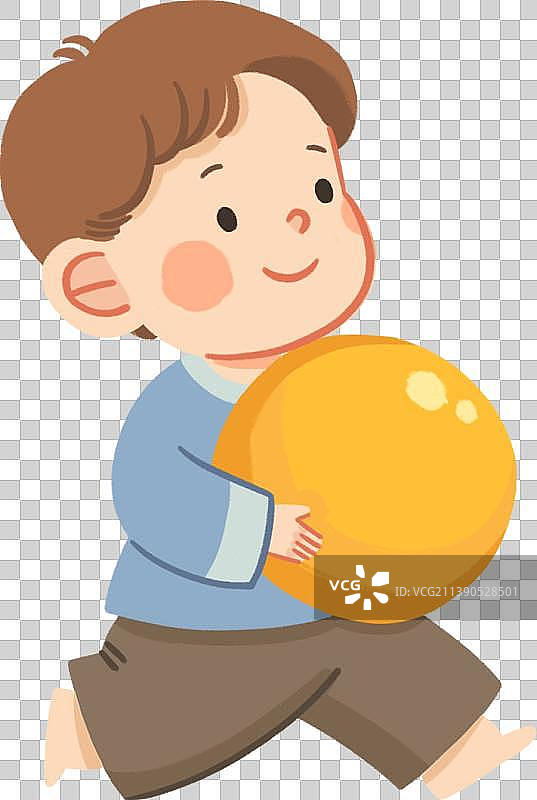 手绘可爱抱着玩具奔跑的儿童图片素材