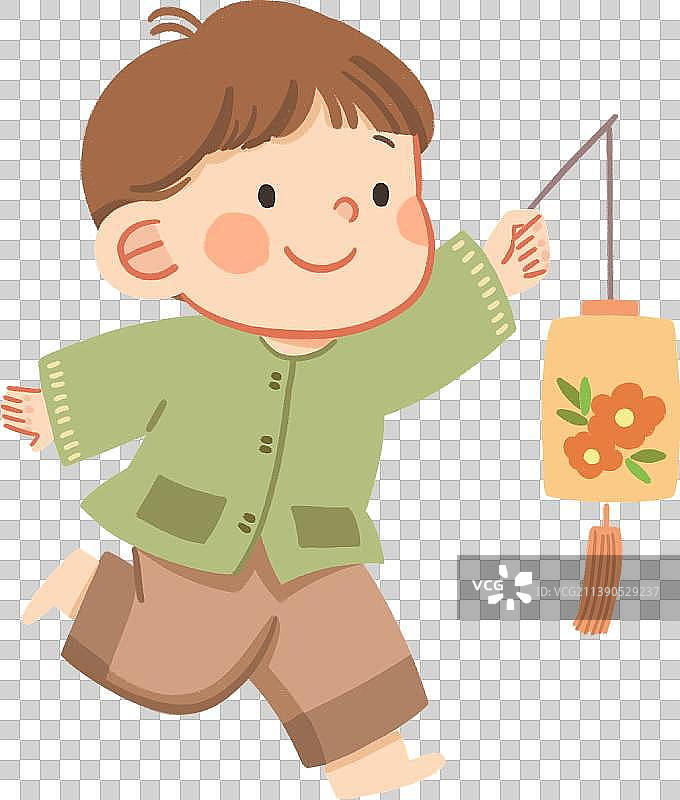 手绘可爱提着灯笼奔跑的儿童图片素材