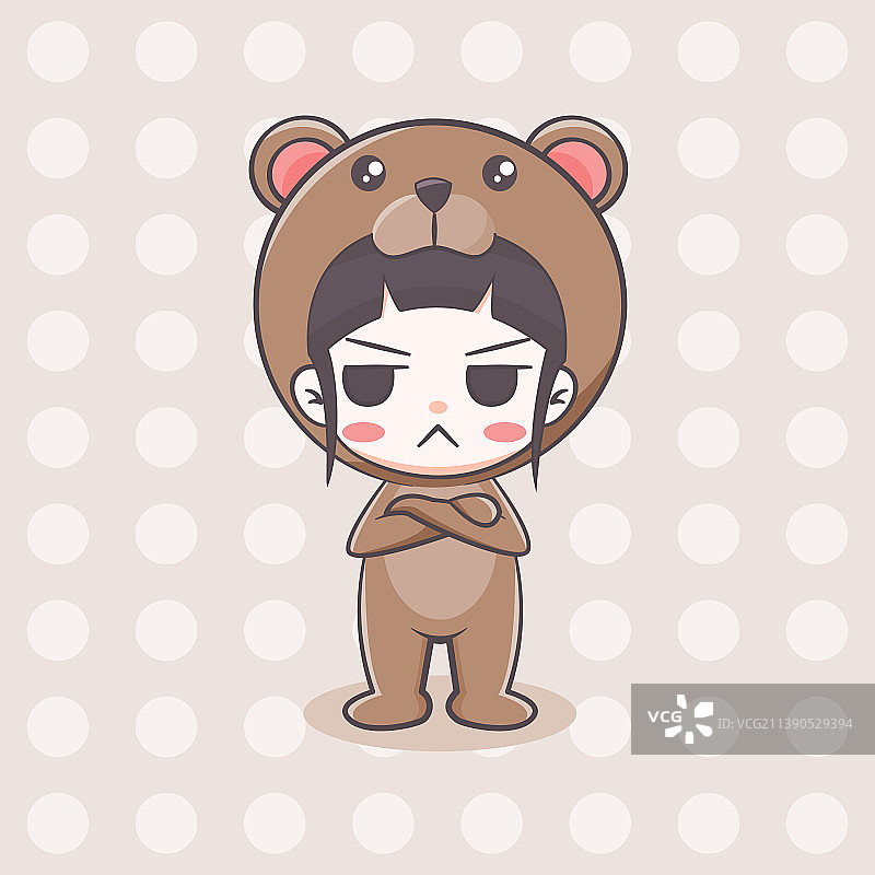 可爱的熊服装女孩卡通图片素材