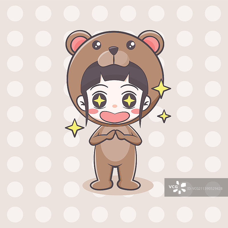 可爱的熊服装女孩卡通图片素材
