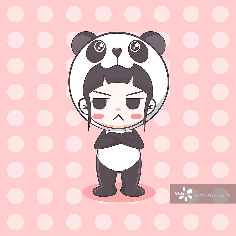 可爱的熊猫服装女孩卡通图片素材