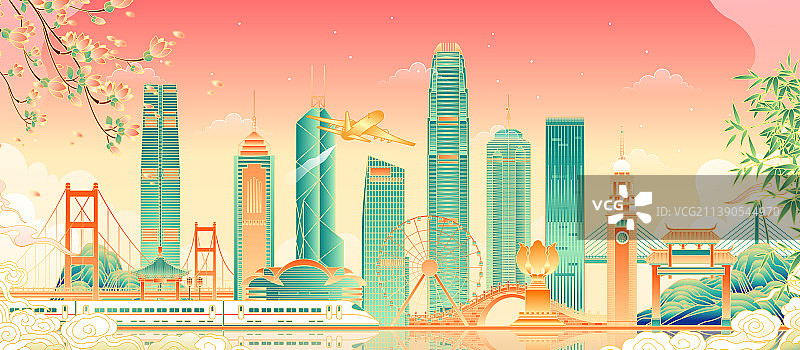 中国香港建筑群矢量插画图片素材