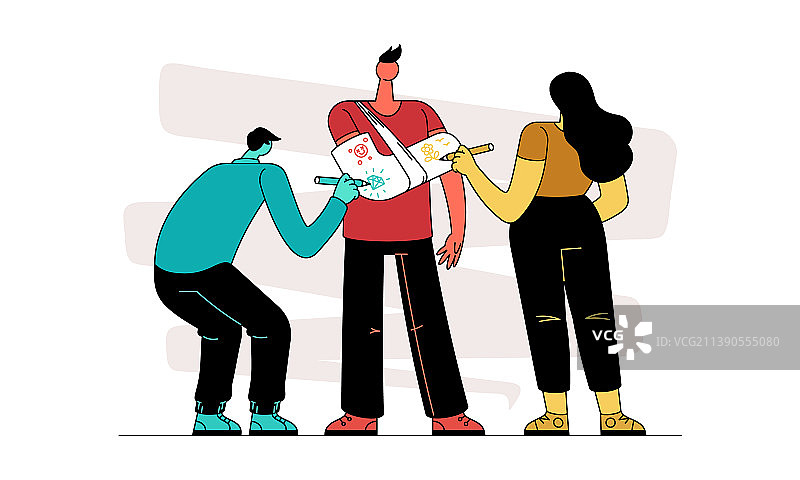 打着石膏的骨折手臂（扁平风格）图片素材